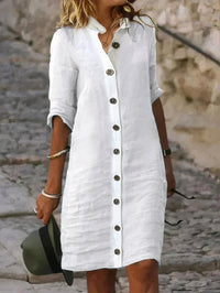 Stylish Casual Linen Midi Dress - Rena pour un look frais et confortable