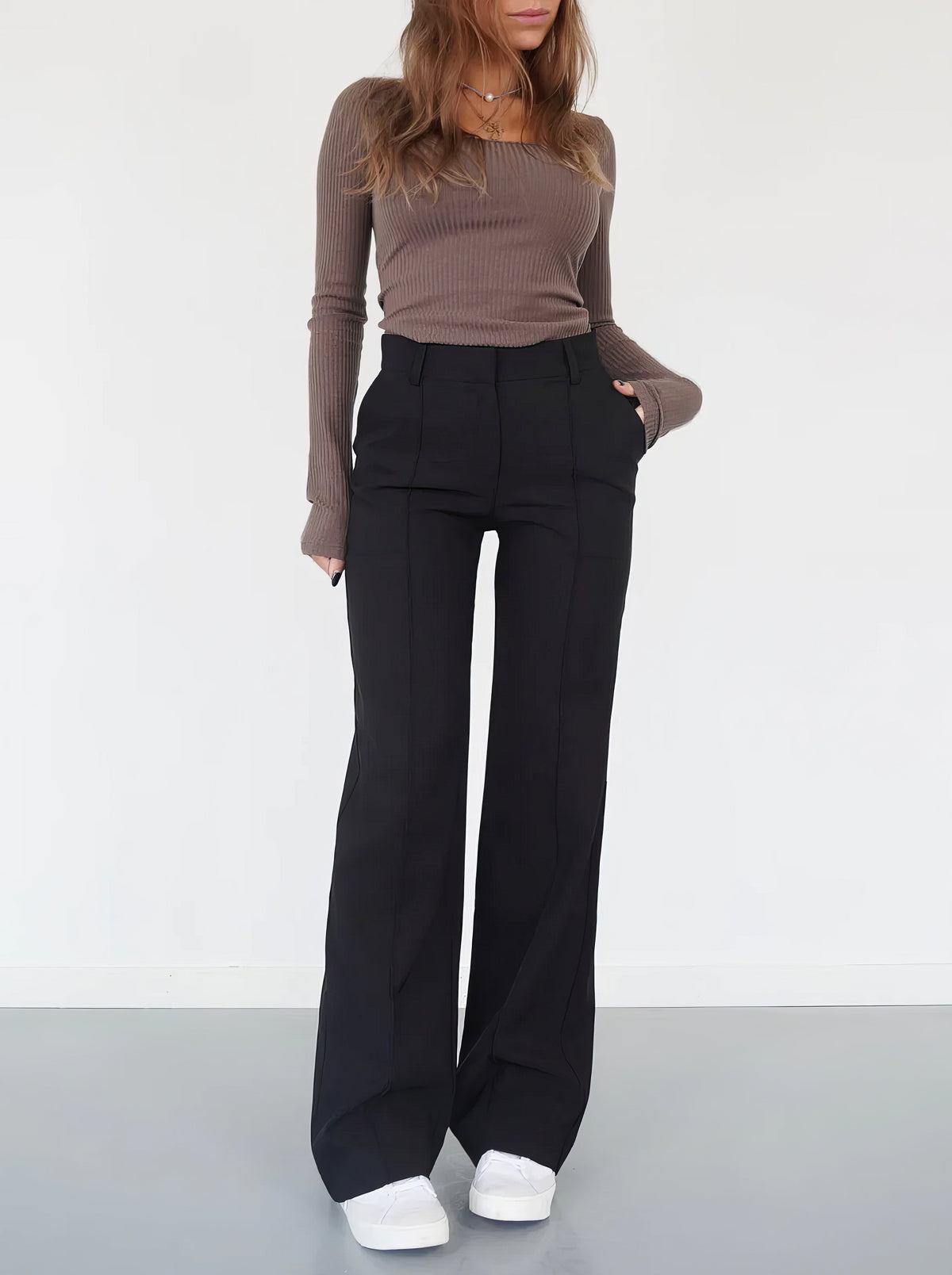 Pantalon large élégant - pantalon femme à taille haute pour un look parfait