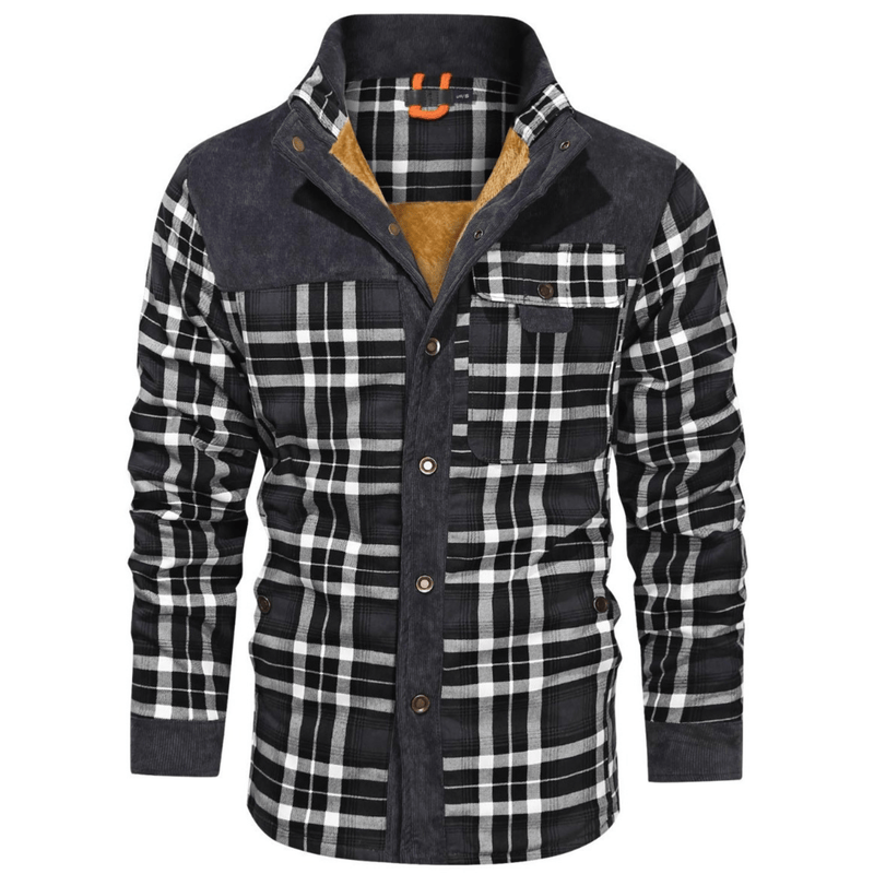 Veste polaire rétro classique à carreaux pour hommes avec col réversible pour un style douillet