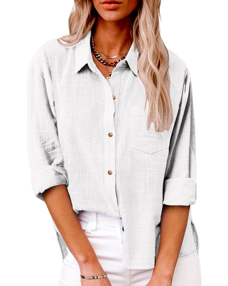 Chemisier boutonné élégant pour femmes - chemisier à manches longues polyvalent et léger pour toutes les occasions