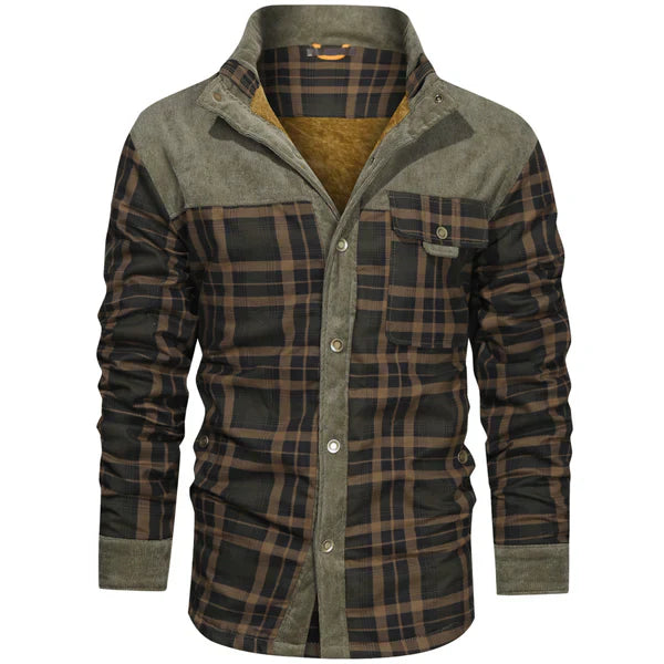 Veste polaire rétro classique à carreaux pour hommes avec col réversible pour un style douillet