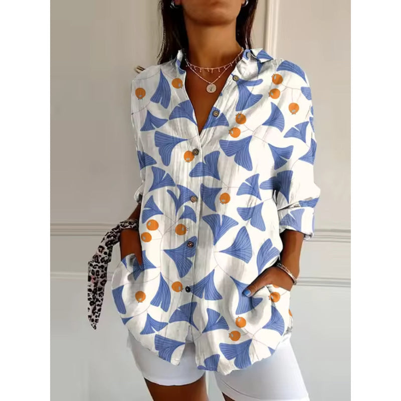 Élégante blouse à manches longues avec imprimé floral - parfaite tenue légère pour une journée décontractée