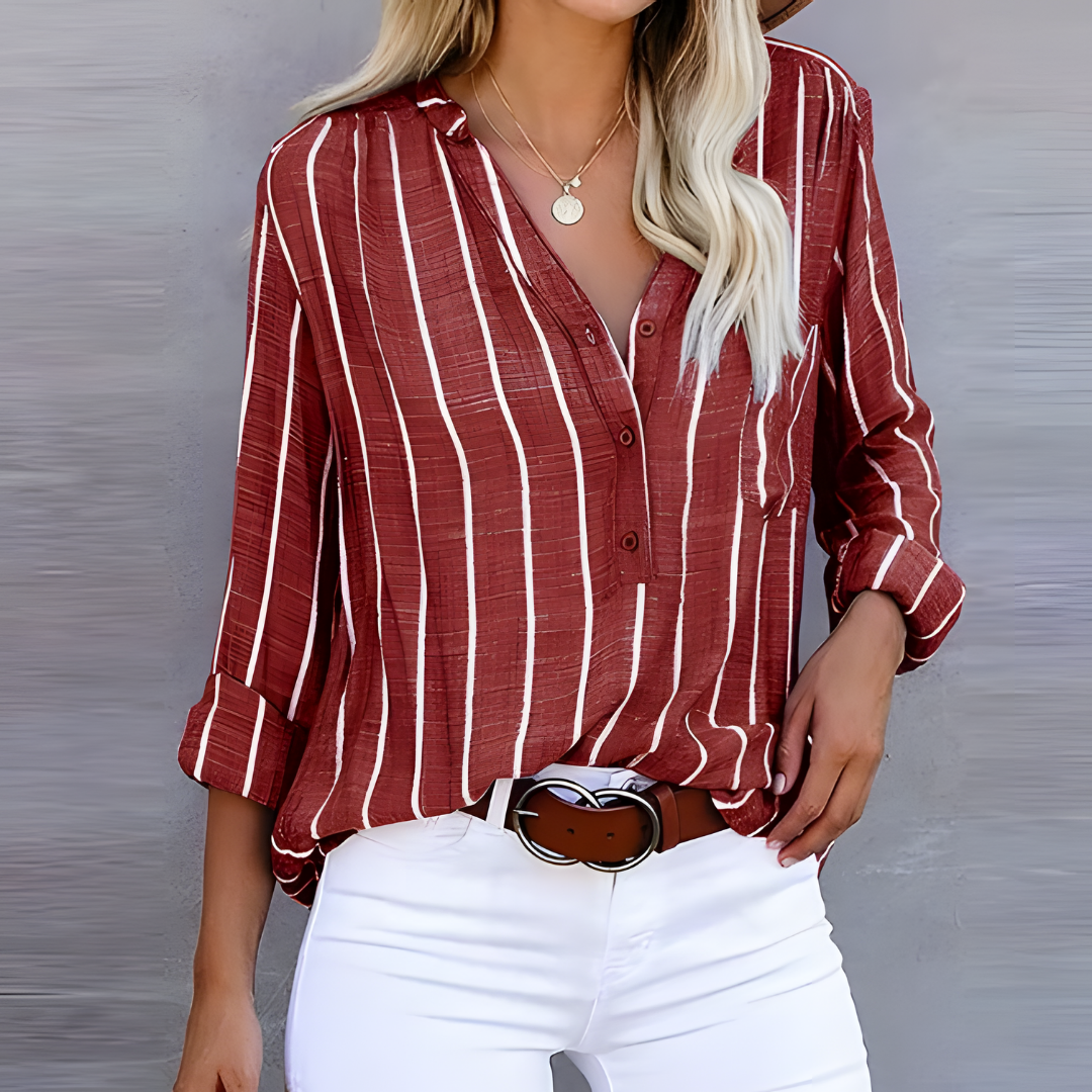Elégante blouse rayée à manches longues pour femmes, parfait top stylé