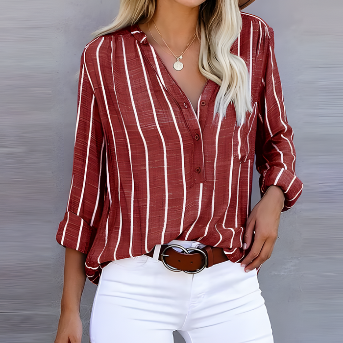 Elégante blouse rayée à manches longues pour femmes, parfait top stylé