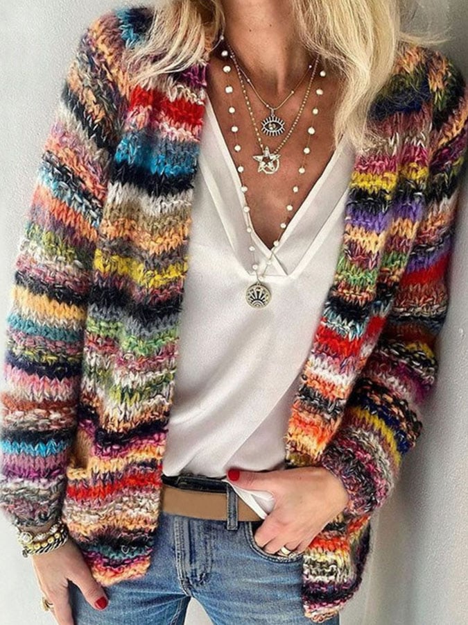 Cardigan en maille à rayures colorées pour femmes - Carmi