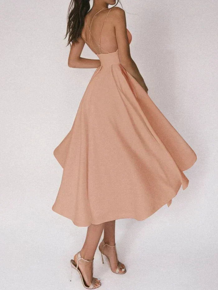 Robe Fendue pour Femmes - Dos Croisé Élégant - Bustier Sans Manches - Jupe Mi-Longue Fluide