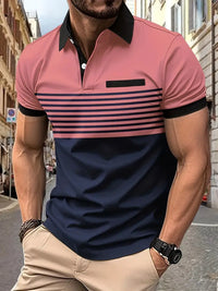 Camisa Polo Masculina - Ajuste Slim - Design Listrado - Manga Curta para Uso Casual