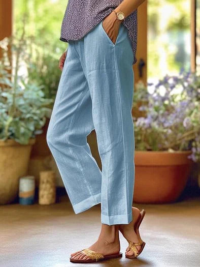 Pantalon décontracté confortable pour femme - mélange de lin respirant pour une sensation de détente ultime