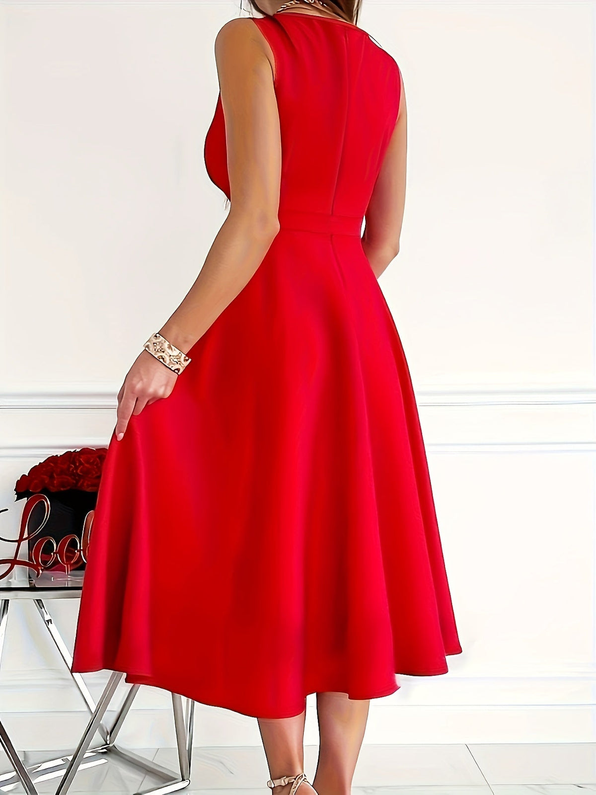 Chic V-Neck Midi Dress for Women - Elegant & Stylish