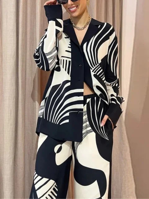 Sophie | Ensemble 2 pièces élégant en noir et blanc