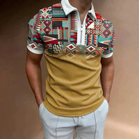 Polo pour homme en coton ajusté avec cierre de cremallera et diseño a rayas retro - Manga corta