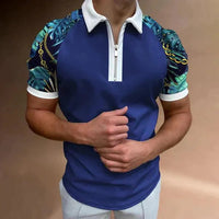 Polo pour homme en coton ajusté avec cierre de cremallera et diseño a rayas retro - Manga corta