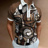 Polo pour homme en coton ajusté avec cierre de cremallera et diseño a rayas retro - Manga corta