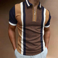 Polo pour homme en coton ajusté avec cierre de cremallera et diseño a rayas retro - Manga corta