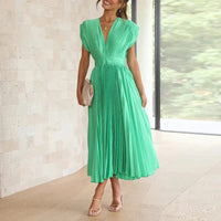 Elegant V-Ausschnitt Maxi-Kleid mit Falten - Adele