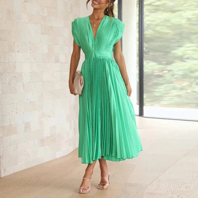Elegant V-Ausschnitt Maxi-Kleid mit Falten - Adele