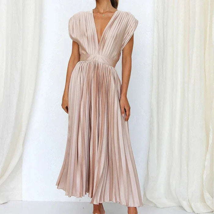 Elegant V-Ausschnitt Maxi-Kleid mit Falten - Adele