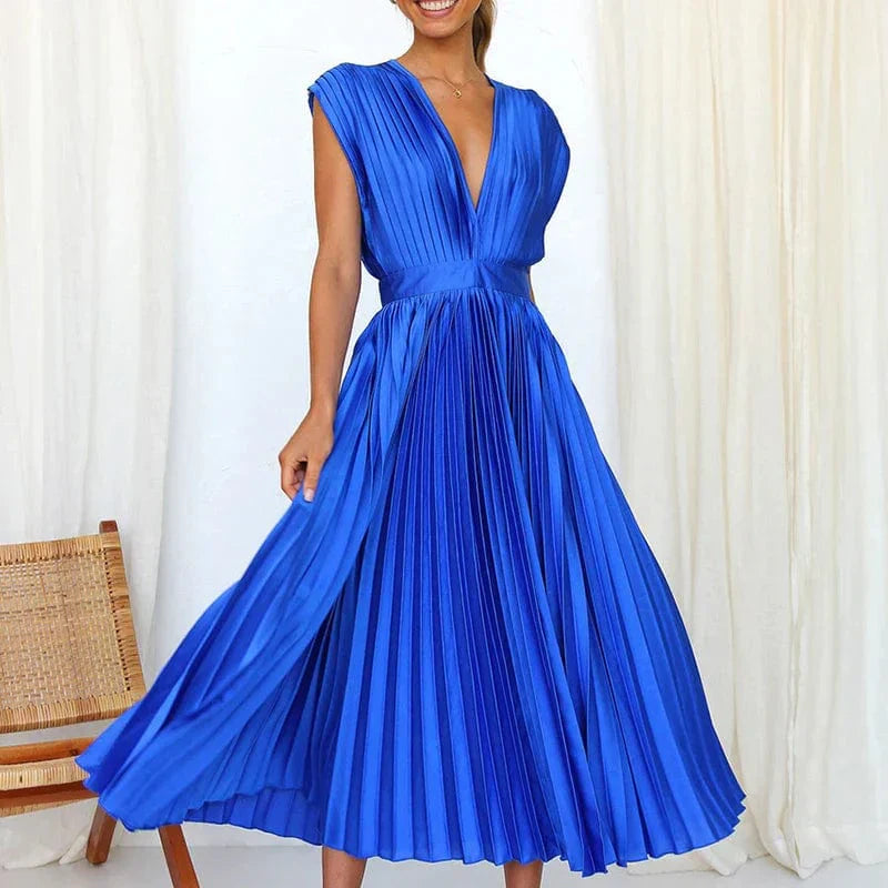 Elegant V-Ausschnitt Maxi-Kleid mit Falten - Adele