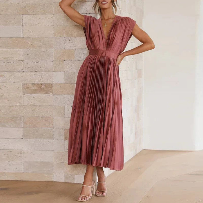 Elegant V-Ausschnitt Maxi-Kleid mit Falten - Adele