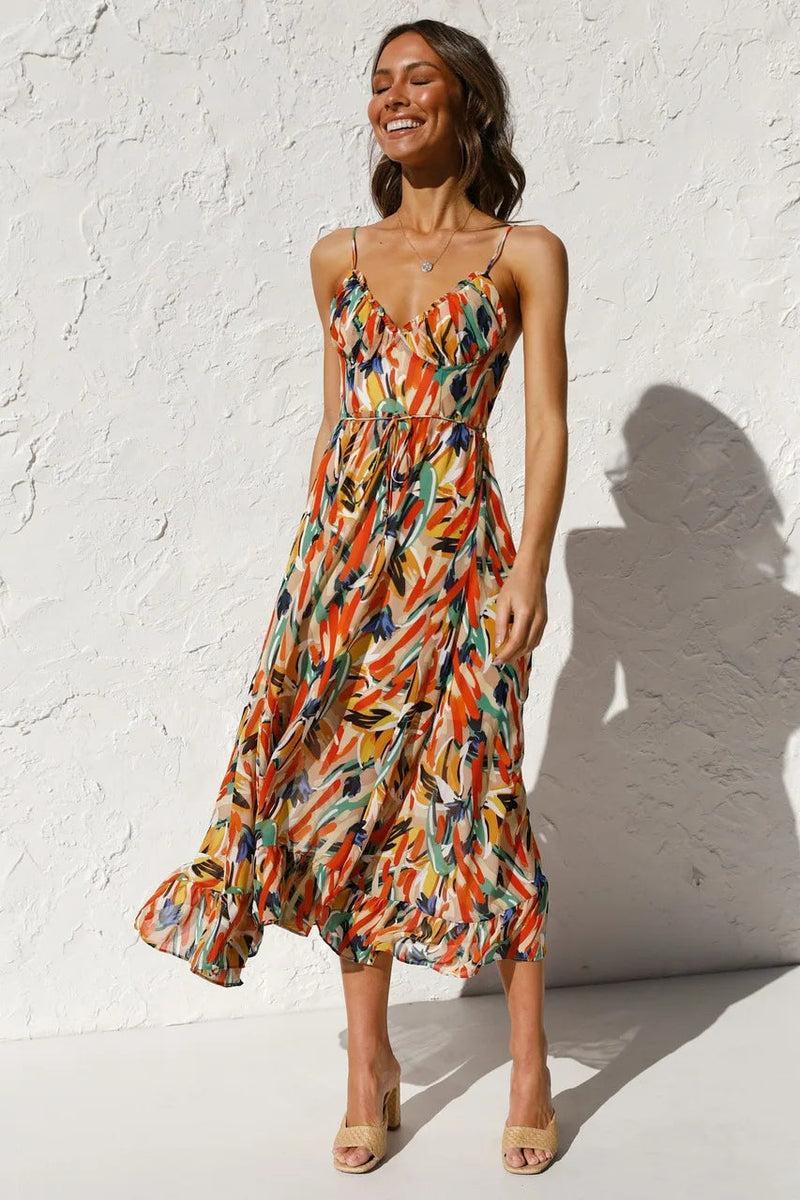 Robe Belinda élégante et frappante, aux couleurs vibrantes