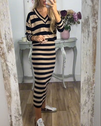Ensemble deux pièces stylé avec imprimé rayé tendance pour un look élégant