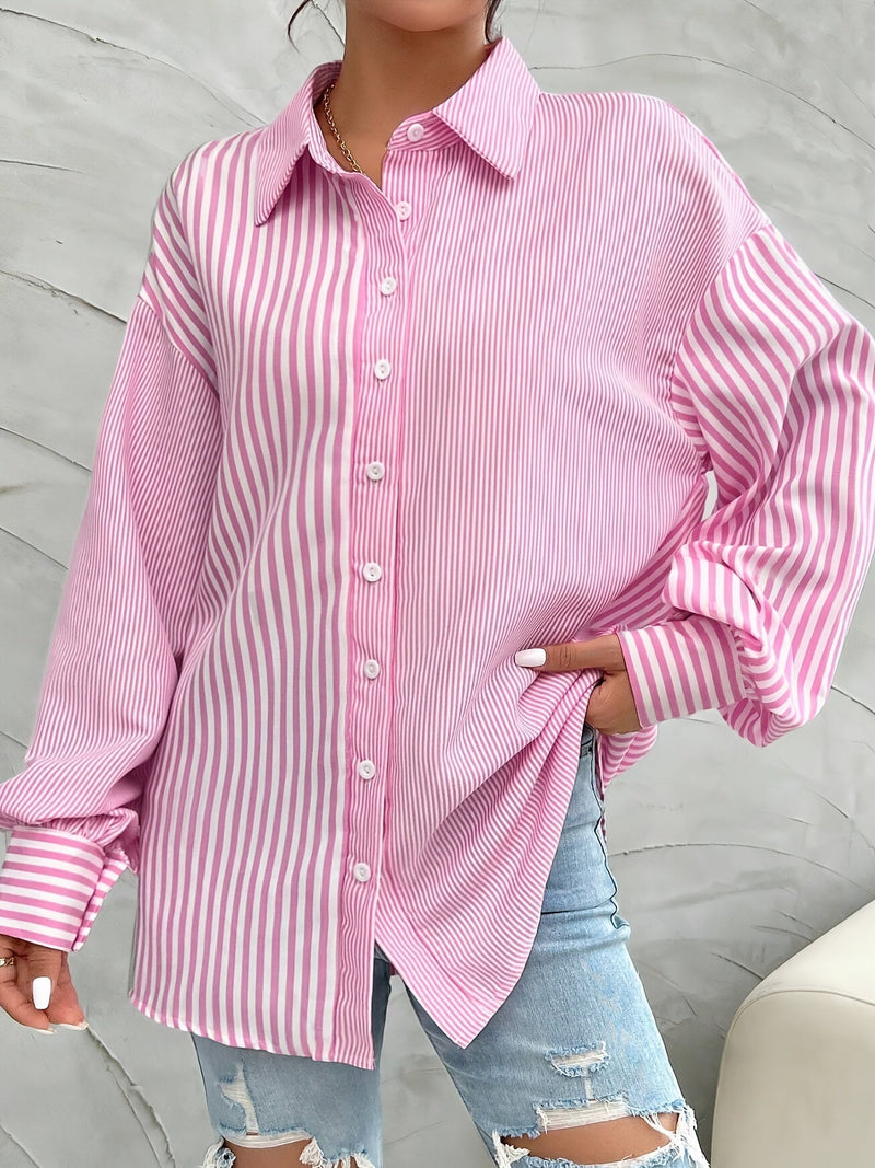Élégant chemisier rayé rose pour femmes - haut boutonné élégant pour toutes les occasions
