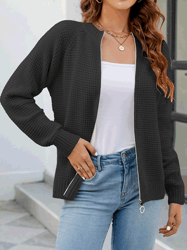 Cardigan zippé à manches longues pour femmes, décontracté et élégant - Kate