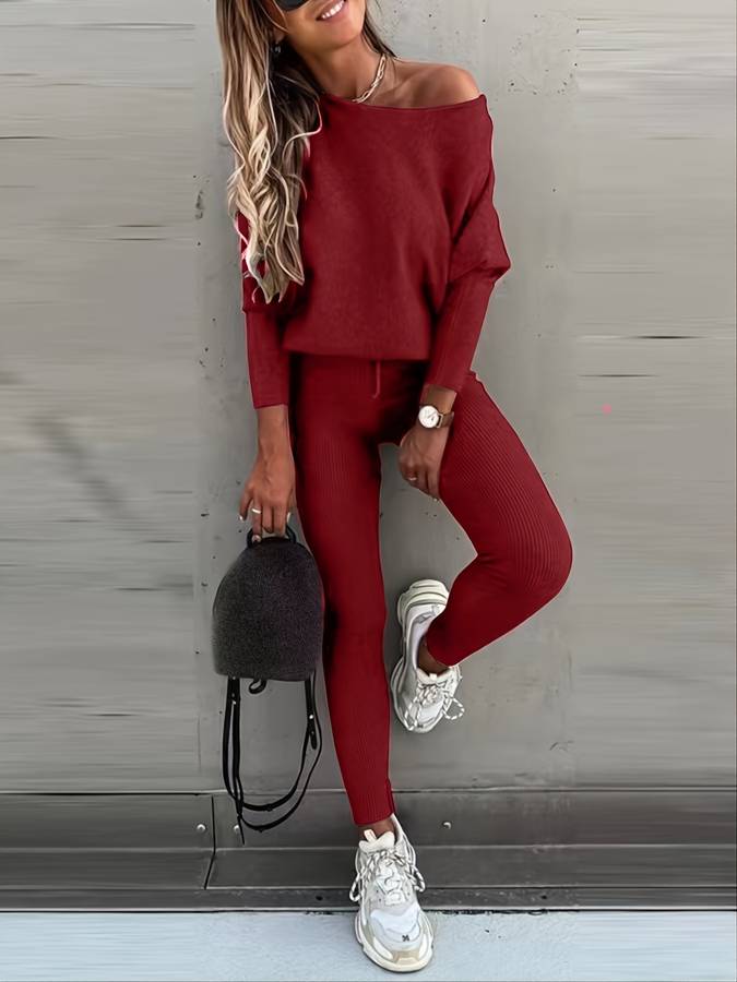 Ensemble de salon 2 pièces pour femmes comprenant un pull côtelé confortable et un pantalon assorti pour une commodité et un style optimaux lors des sorties décontractées