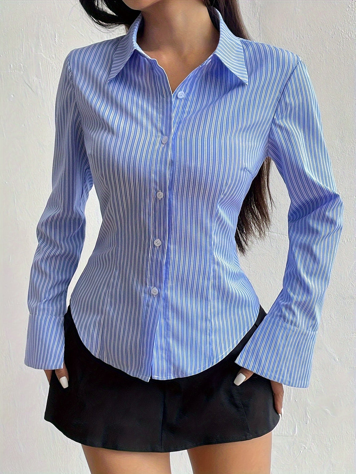Élégante blouse rayée multicolore à manches longues pour femmes