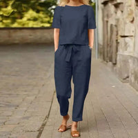 Ensemble 2 pièces en lin chic et confortable pour femmes - Tenue élégante et confortable