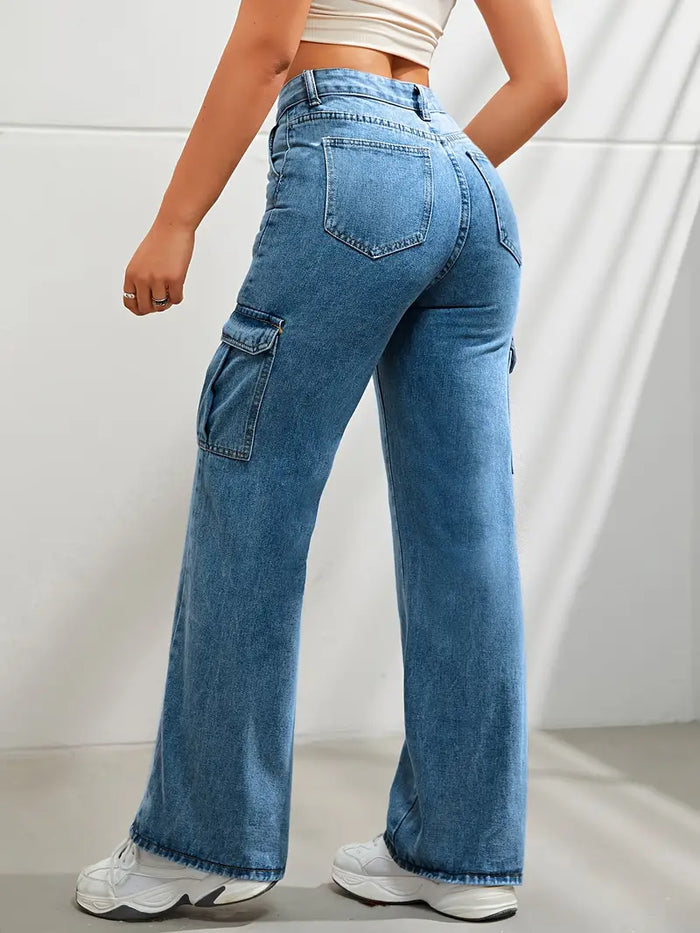 Pantalon cargo élégant pour femme - jean à jambe large tendance avec poches latérales pratiques pour un look décontracté et à la mode