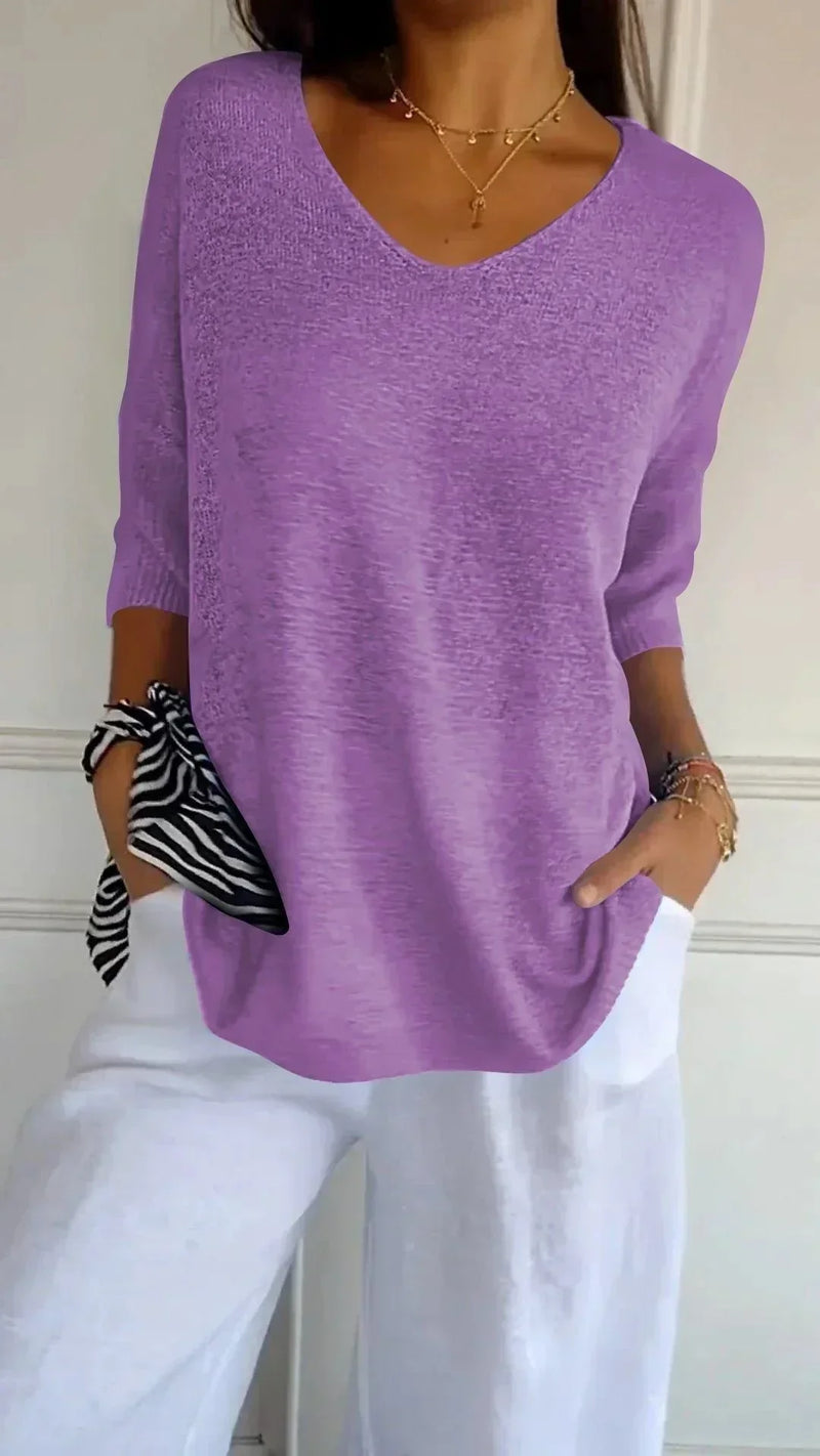 Elégant et confortable top à col en V tricoté pour femmes - parfait pour être porté tous les jours