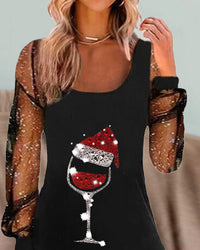 Robe chic pour femmes avec impression stylisée de verre de vin