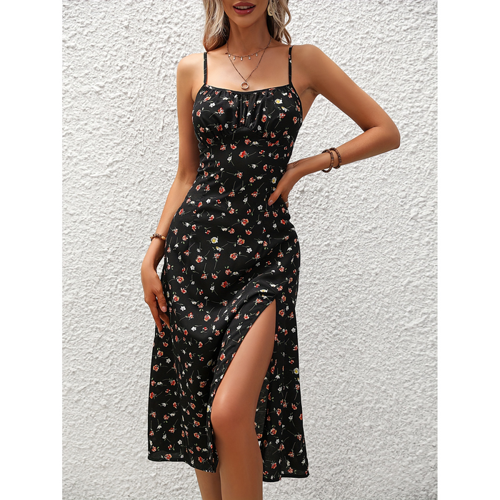 Robe d'été légère et élégante avec imprimé à pois ludique et bretelles spaghetti confortables