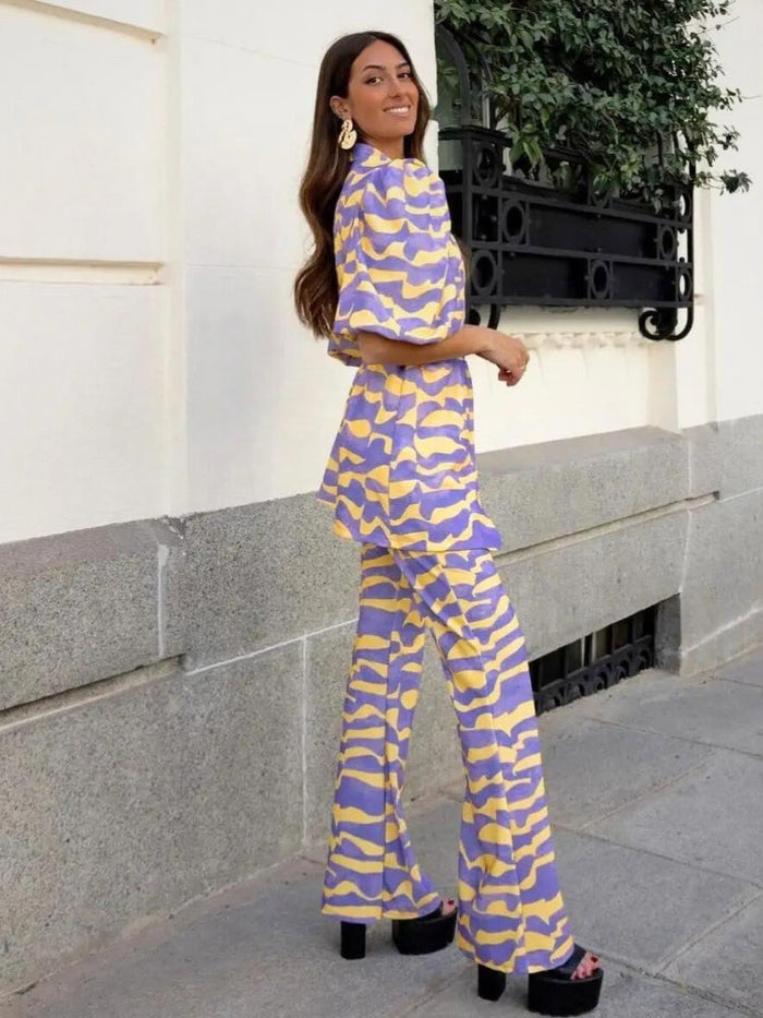 Eva | Ensemble chic avec manches bouffantes et col luxueux pour un look élégant
