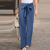 Pantalon à jambe large pour femme en lin aéré pour un look élégant au quotidien