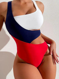 Maillot de bain une-pièce à taille haute avec bloc de couleurs pour femmes