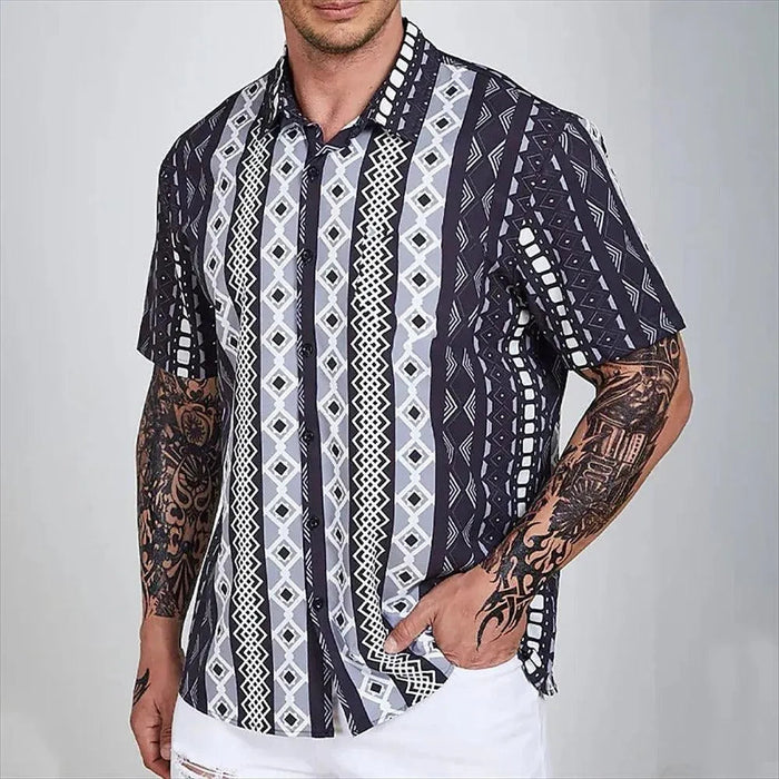 Camisole pour homme à maniche corte con bottoni - Motivo a righe - Tessuto leggero e traspirante - Taglio classico