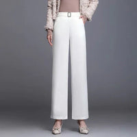 Élégant pantalon large à taille haute pour femmes, avec ceinture classique, parfait pour le bureau et les occasions décontractées.