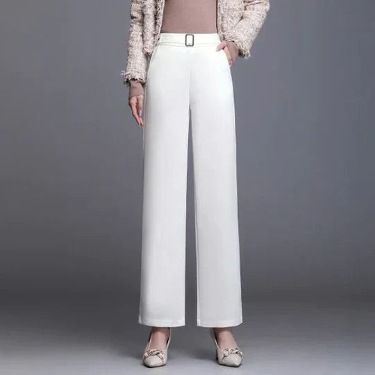 Élégant pantalon large à taille haute pour femmes, avec ceinture classique, parfait pour le bureau et les occasions décontractées.