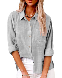 Chemisier boutonné élégant pour femmes - chemisier à manches longues polyvalent et léger pour toutes les occasions