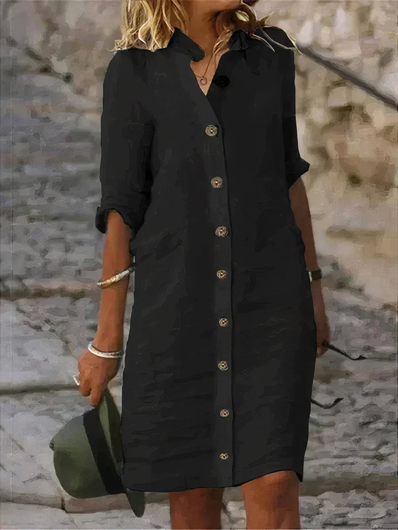 Stylish Casual Linen Midi Dress - Rena pour un look frais et confortable