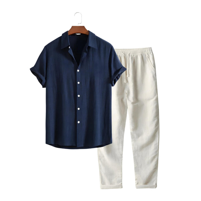 Philip | Elegant Linen Set with Stylish Polo and Comfortable Trousers (Ensemble de lin élégant avec polo stylé et pantalon confortable)