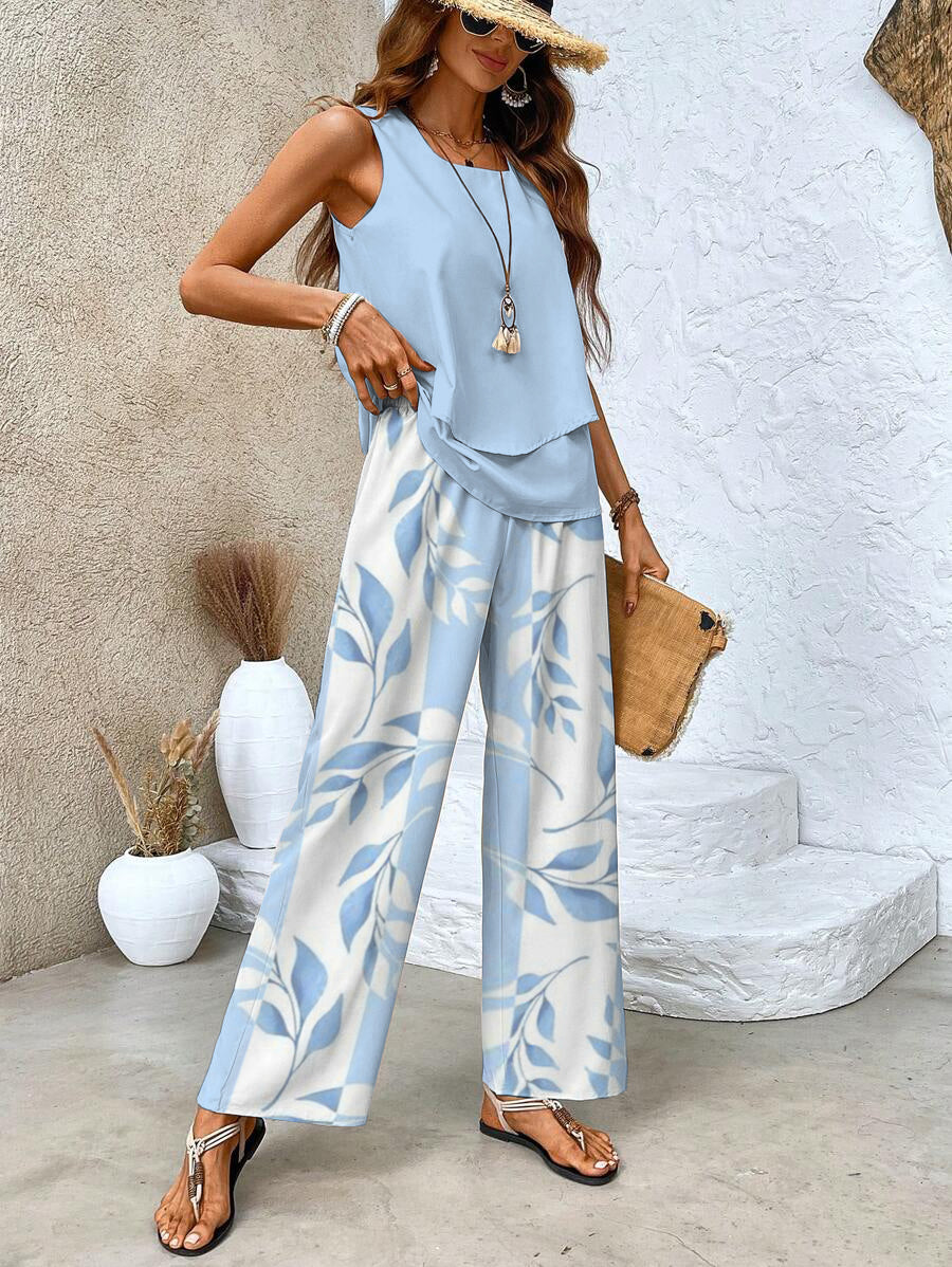 Top et pantalon large d'été pour femmes - Ensemble 2 pièces pour un look élégant