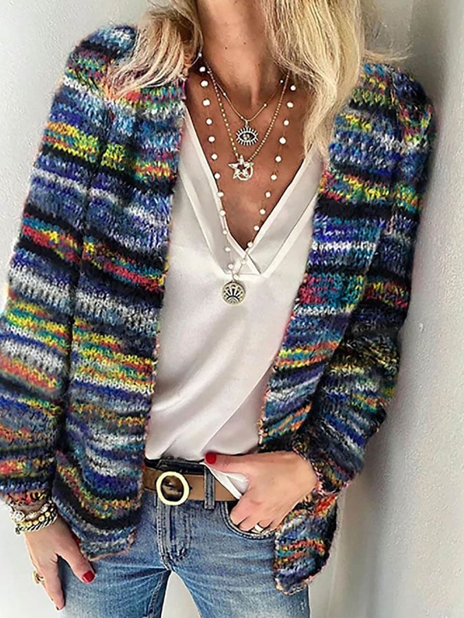 Cardigan en maille à rayures colorées pour femmes - Carmi