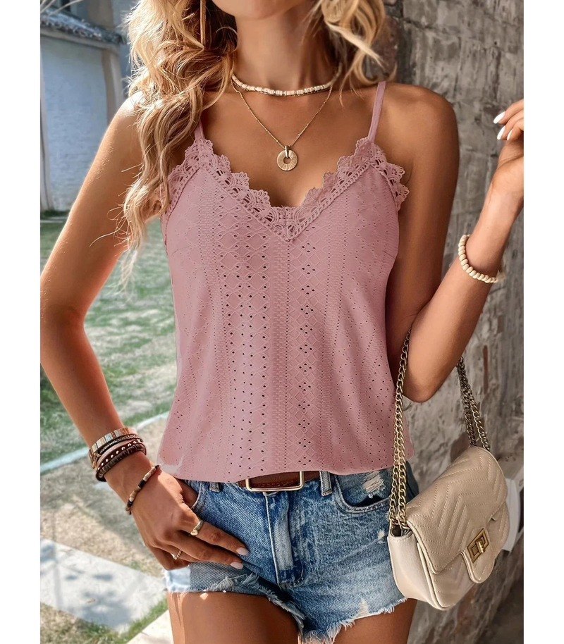 Élégant top cami pour femmes avec accents de dentelle - top d'été sans manches élégant et aéré