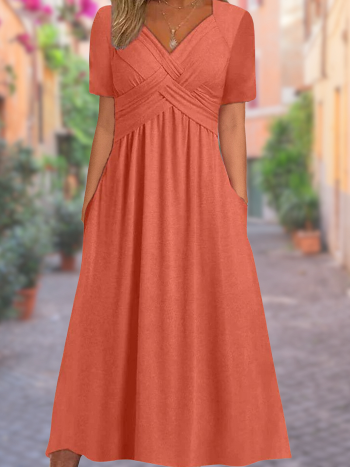Robe d'été élégante à col en V - Confortable et aérée