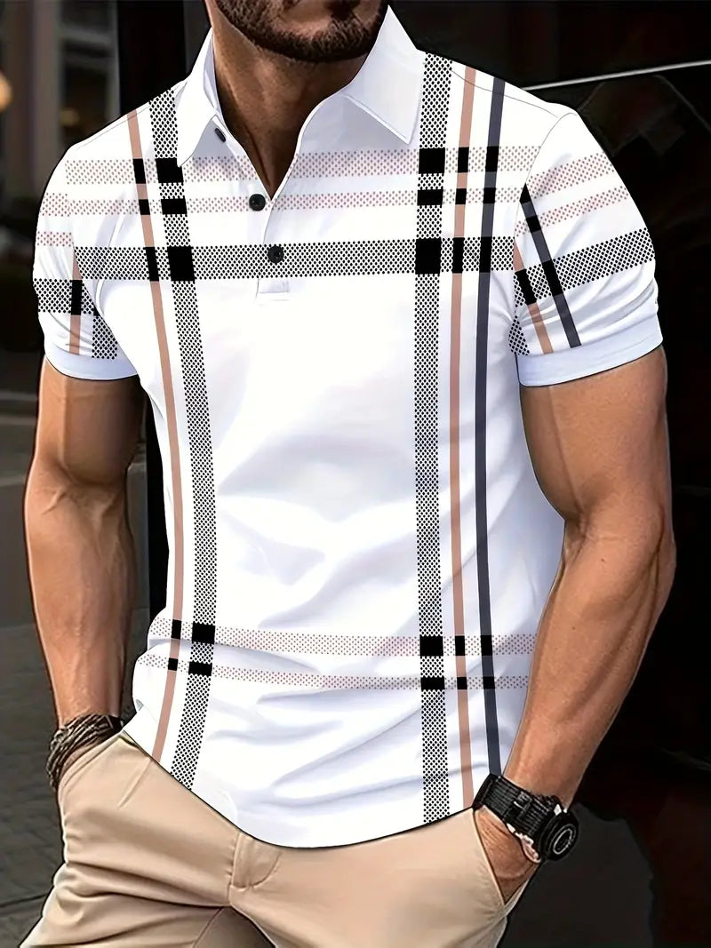 Polo à carreaux stylisé pour hommes - Slim Fit Short Sleeve Casual Classic