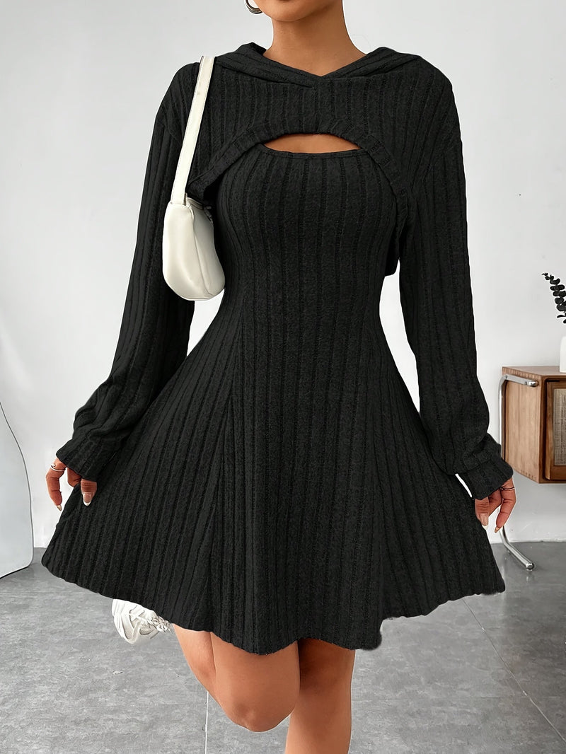 Robe pull-over côtelée avec découpe pour femmes