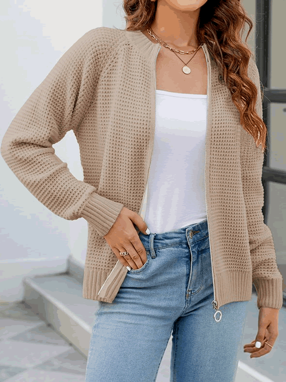 Cardigan zippé à manches longues pour femmes, décontracté et élégant - Kate